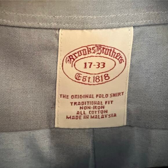 Brooks Brothers Blue Traditional Fit Non Iron Dress Shirt 17 33 100% Cotton - Picture 3 of 4